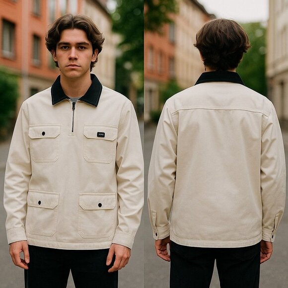 Vans Drill Chore Anorak Quarter Zip Antique White Men's M VN0A7SDI - Picture 3 of 10